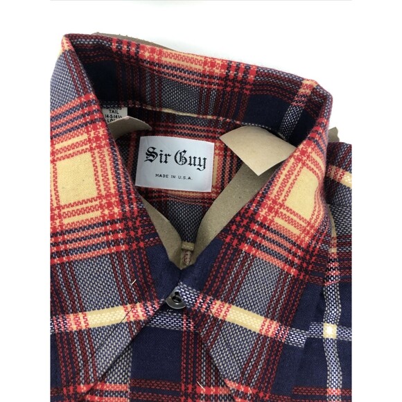 NEW NOS Sir Guy Long Sleeve Plaid Shirt MADE IN USA Rare 14.5 Small Red Blue - Picture 2 of 8
